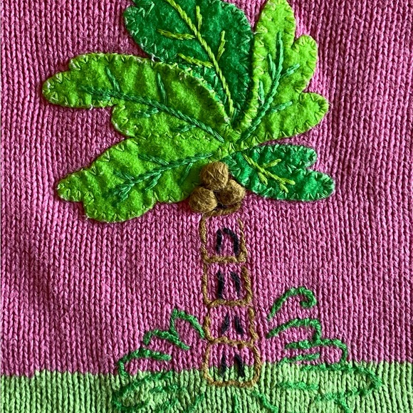 Vintage Quacker Factory 1X Pink Short-Sleeve Sweater Flamingoes w/Palm Trees - Picture 4 of 7